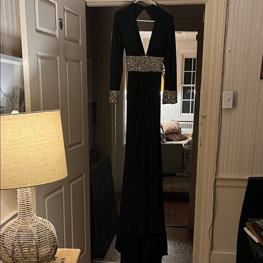 Mac Duggal Black Gown with Silver Embellishments